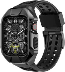 KINGXBAR CYF136 2in1 Rugged Case for Apple Watch SE, 6, 5, 4 (44 mm) Stainless Steel with Strap Black - vexio