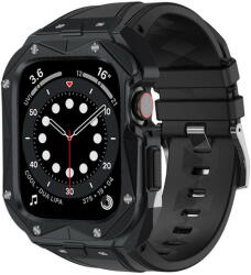 KINGXBAR CYF140 2in1 Rugged Case for Apple Watch 8, 7 (45 mm) Stainless Steel with Strap Black - vexio