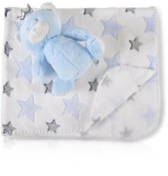 Cangaroo Ajándékdobozos plüss takaró (90x75 cm) - Plüss maci játékkal - Kék csillagok - pindurka