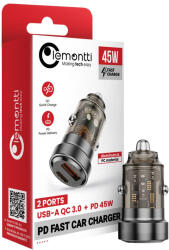 Lemontti Incarcator Auto Lemontti Fast Charge 45W 2 porturi PD Type-C 45W + USB-A QC 3.0 Transparent / Negru (LIAQCPD45WTN)