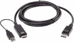 ATEN 2L-7D02HDP HDMI 1.2 / USB Type-A - DisplayPort 1.4 Kábel 1.8m - Fekete (2L-7D02HDP)