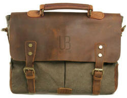  Geanta Laptop Din Piele Naturala Si Material Textil Urban Bag Oxford - Verde (ub2guoxve)