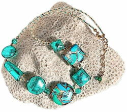  Lampglas Elegáns Emerald Princess nyaklánc 24K arannyal és ezüsttel, Lampglas gyöngyökkel NRO1 - mall