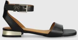 Tommy Hilfiger sandale de piele TH HARDWARE FLAT SANDAL femei, culoarea negru, FW0FW07733 PPYH-OBD1GJ_99X