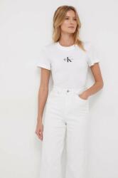 Calvin Klein Jeans tricou din bumbac femei, culoarea alb J20J222564 PPYH-TSD04L_00X