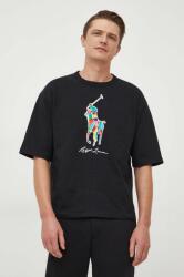 Ralph Lauren tricou din bumbac bărbați, culoarea negru, cu imprimeu 710926611 PPYH-TSM020_99X