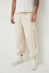 Calvin Klein Jeans pantaloni de trening din bumbac culoarea bej, cu imprimeu J30J324953 PPYH-SPM036_80X