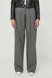 Boss pantaloni de lână culoarea gri, drept, high waist 50505608 PPYH-SPD012_90X