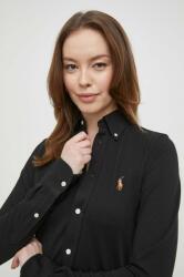 Ralph Lauren cămașă din bumbac femei, culoarea negru, cu guler clasic, regular 211924258 99KK-KDD06G_99X