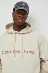 Calvin Klein hanorac de bumbac bărbați, culoarea bej, cu glugă, imprimeu J30J324623 PPYH-BLM053_01X