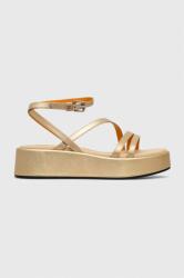 Tommy Hilfiger sandale de piele TH STRAP GOLD PLATFORM femei, culoarea auriu, cu platforma, FW0FW07729 PPYH-OBD1GI_GLD