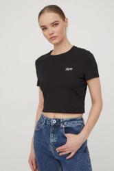 Tommy Jeans tricou din bumbac femei, culoarea negru PPYH-TSD049_99X