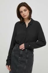 Tommy Hilfiger cămașă femei, culoarea negru, cu guler clasic, relaxed WW0WW40535 PPYH-KDD001_99X