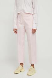 Tommy Hilfiger pantaloni femei, culoarea roz, drept, high waist WW0WW40504 PPYH-SPD004_30X