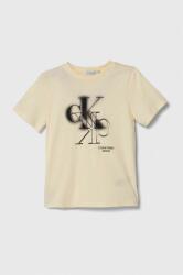 Calvin Klein tricou de bumbac pentru copii culoarea bej, cu imprimeu PPYH-TSB00P_08X