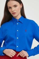 Ralph Lauren cămașă din bumbac femei, culoarea bleumarin, cu guler clasic, regular 211932522 PPYH-KDD02G_59X
