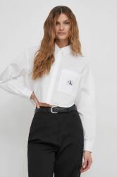 Calvin Klein cămașă din bumbac femei, culoarea alb, cu guler clasic, relaxed J20J222614 PPYH-KDD02S_00X