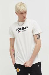 Tommy Jeans tricou din bumbac bărbați, culoarea bej, cu imprimeu DM0DM18264 PPYH-TSM033_01X