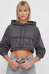Calvin Klein hanorac de bumbac femei, culoarea gri, cu glugă, imprimeu J20J222540 PPYH-BLD041_90X
