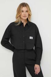 Calvin Klein cămașă din bumbac femei, culoarea negru, cu guler clasic, relaxed J20J222614 PPYH-KDD02S_99X