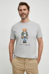 Ralph Lauren tricou din bumbac bărbați, culoarea gri, cu imprimeu 710854497 9BYX-TSM16K_90A
