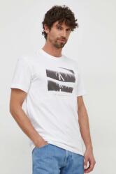 Calvin Klein Jeans tricou din bumbac bărbați, culoarea alb, cu imprimeu J30J324645 PPYH-TSM065_00X