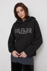 Tommy Hilfiger hanorac de bumbac femei, culoarea negru, cu glugă, imprimeu WW0WW41042 PPYH-BLD007_99X (WW0WW41042)