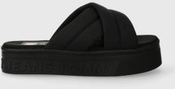 Tommy Jeans papuci TJW LETTERING FLATFORM SANDAL femei, culoarea negru, cu platforma, EN0EN02465 PPYH-OBD1YU_99X