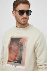 Calvin Klein hanorac de bumbac bărbați, culoarea bej, cu imprimeu K10K112756 PPYH-BLM04D_80X