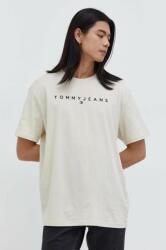 Tommy Jeans tricou din bumbac bărbați, culoarea bej, cu imprimeu DM0DM17993 PPYH-TSM030_12X