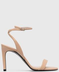 Calvin Klein sandale de piele HEEL SANDAL 90 LTH culoarea bej, HW0HW01945 PPYH-OBD2IA_12X