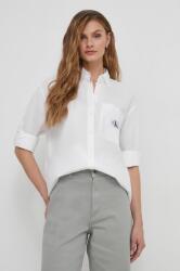 Calvin Klein cămașă din bumbac femei, culoarea alb, cu guler clasic, relaxed J20J222610 PPYH-KDD02R_00X