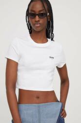 Tommy Jeans tricou din bumbac femei, culoarea alb DW0DW17366 PPYH-TSD049_00X