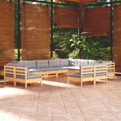 vidaXL Set mobilier grădină cu perne, 12 piese, gri, lemn masiv pin (3096874) - maryon