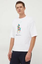 Ralph Lauren tricou din bumbac bărbați, culoarea alb, cu imprimeu 710926611 PPYH-TSM020_00X