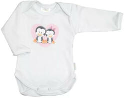 Babastar hosszú ujjú pamut body (80) Pingvinpár fehér - babyshopkaposvar