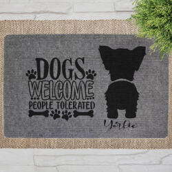 Dogs Welcome" Yorkishire Covoraș de intrare cu câini și text pe fond gri (60 x 40 x 0, 2 cm)