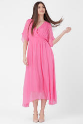 SHOPIKA Rochie lunga in colturi, din matase si vascoza, cu bust petrecut, roz fucsia Talie unica