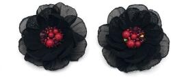 Zia Fashion Cercei cu clips floare neagra mijloc rosu cu perle si cristale 5 cm, Corizmi, Tessa