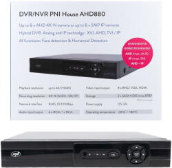 PNI DVR/NVR PNI House AHD880, 8 canale analogice 4K-N sau 8 canale IP 5MP, H265+, intrare audio, iesire audio, USB2.0, 2 x SATA max 8TB (PNI-HOUSEA880)
