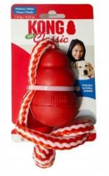 KONG KONG® Classic with Rope - jucărie pentru câini din cauciuc cu frânghie, roșu