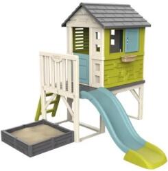 Smoby House pe stâlpi, cu o groapă de nisip pătrată/pat și tobogan (SM 810801) Casuta pentru copii