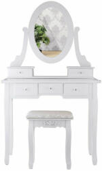  Retro fehér fiókos fésülködőasztal tükörrel, kis székkel - 40 cm (JO_ZA4827)