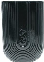 4-Home Vază de sticlă cu relief Eleanor, 16, 5 x 23, 5x 7, 5 cm, negru lucios