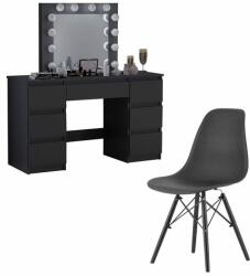 Artool Masa de toaleta/machiaj + scaun stil scandinav, Artool, Vanessa, negru, cu oglinda si LED-uri, 130x43x143 cm GartenVIP DiyLine