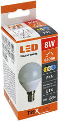 Trixline 8W E14 Trixline 640lm meleg fehér P45 kisgömb LED izzó (Trixline-8W-E14-2700K)