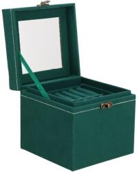 Springos Cutie pentru bijuterii, catifea, verde, cu oglinda, 12x12x12 cm, Springos (HA1048) - jollymag