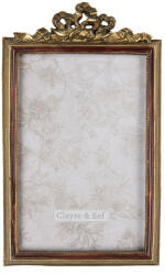 Clayre & Eef Óarany-bordó műanyag képkeret masni dísszel, 12x19/10x15cm