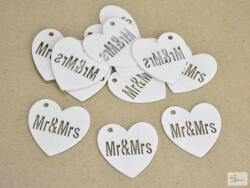 Mr & Mrs fa szív fehér 12db/csomag (KB-7404)