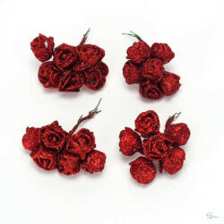 Rózsa csokor csillámos piros 6 fejes 4cs/csomag (KB-7594PIR)